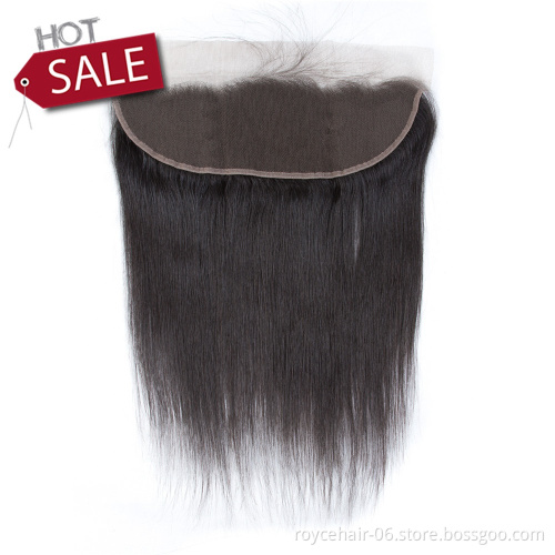 Hot Sale  Raw Virgin Cuticle Aligned Mink Human Hair Transparent Pre Plucked Ear To Ear 13*4 Lace Frontal Closure With Baby Hair